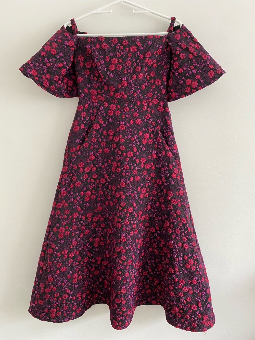 Jill Stuart Floral Off The Shoulder Dress Black Rasperberry Mauve 1055175 Size 0